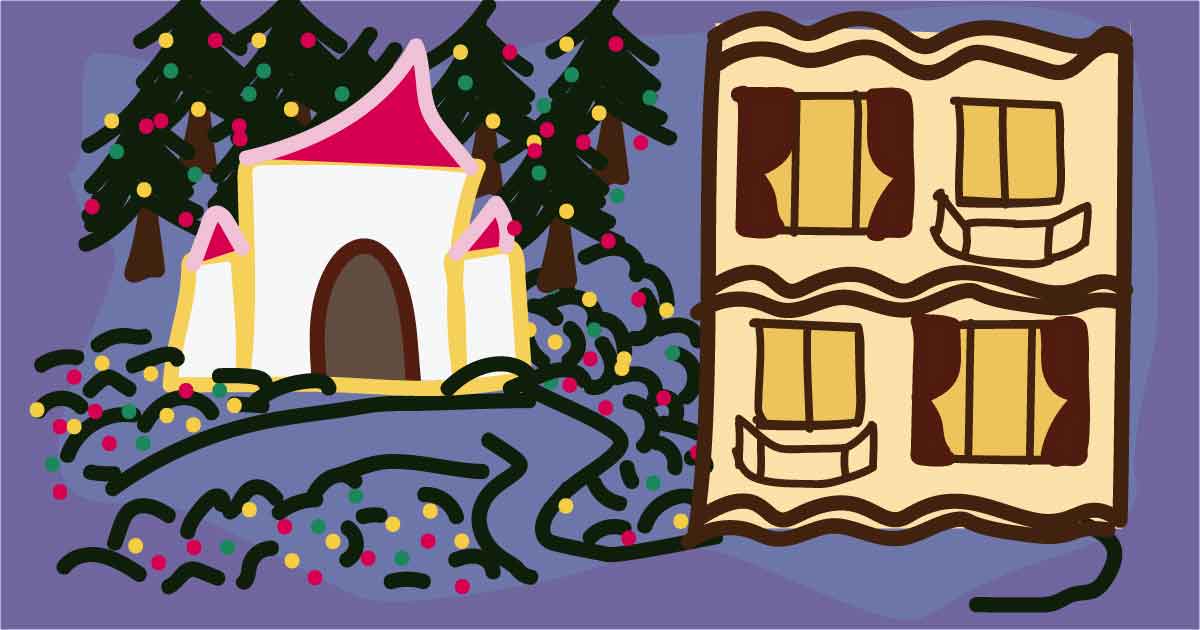 お城と夜の綺麗なホテルイラスト