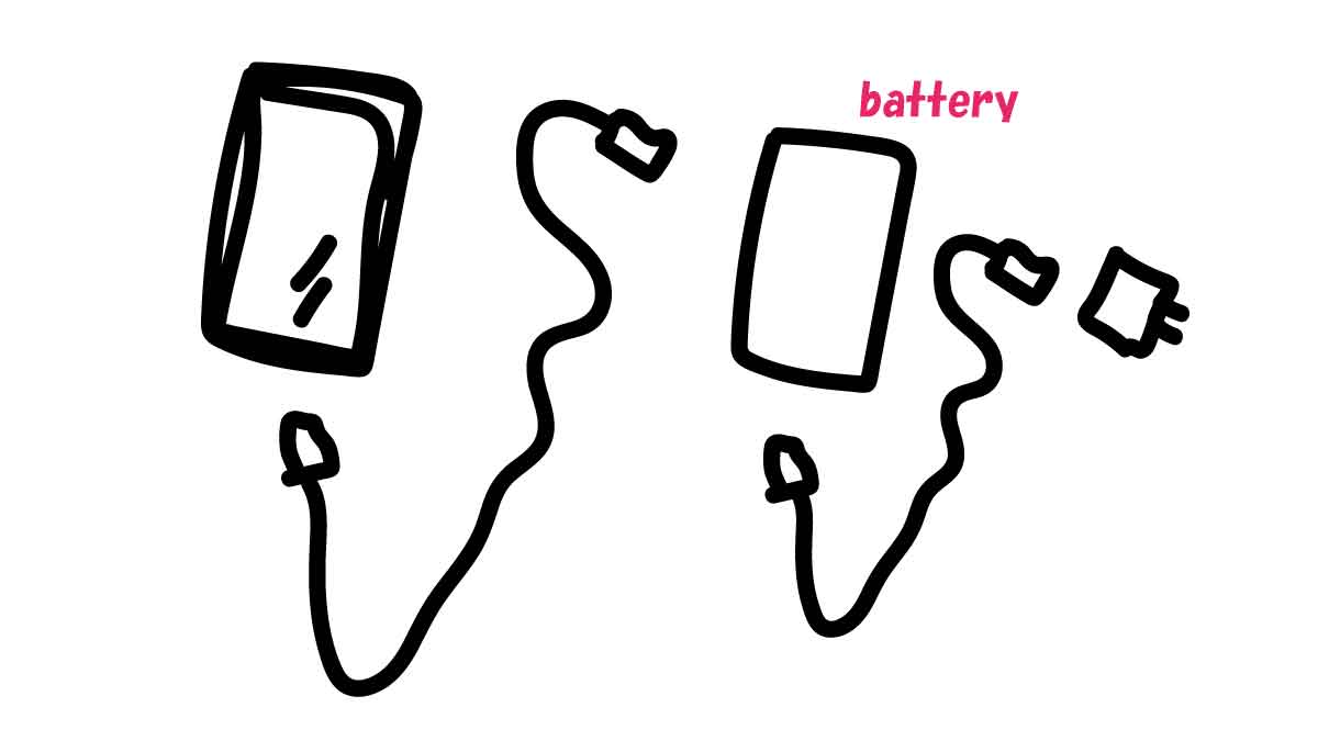 スマホのモバイルバッテリー・ケーブル・アダプタのイメージイラスト