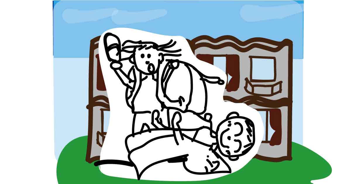 「赤ちゃんとの宿泊でママ大変」イメージイラスト